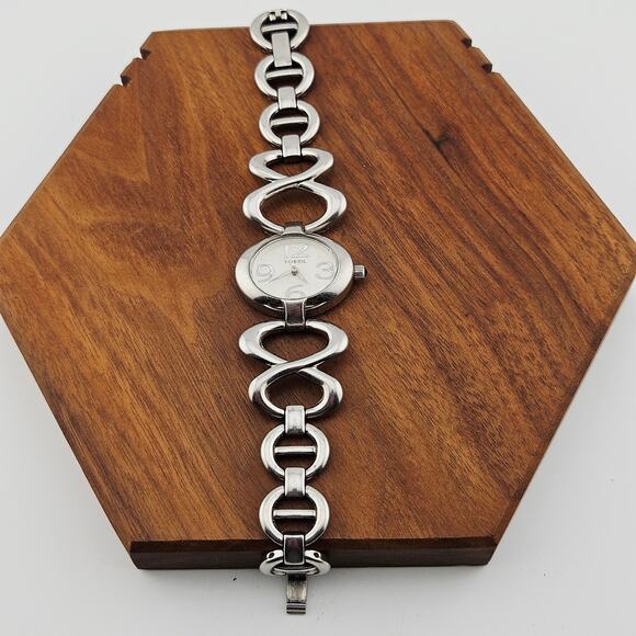 Fossil Women's Silver Tone Bubble Link Watch Retro Mod Art Deco Bold Statement - Picture 4 of 7